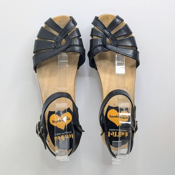 Swedish Hasbeens Shoes Cross Strap Debutant Womens EU 37 Black Leather Sandals - Picture 12 of 16